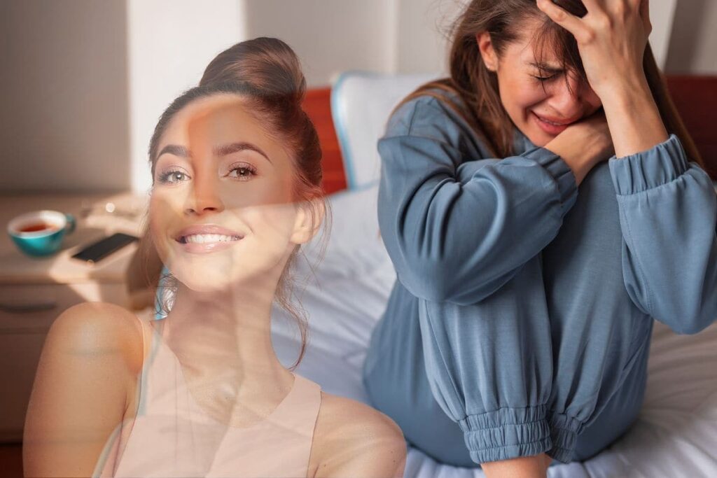 donna che piange e una donna sorridente